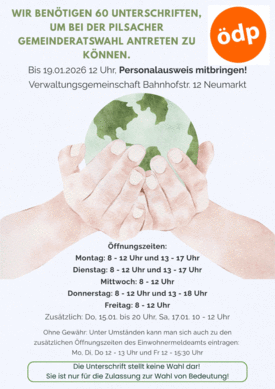 Unterschreiben Sie für die ödp-Pilsach Unterschreiben Sie für die ödp-Pilsach